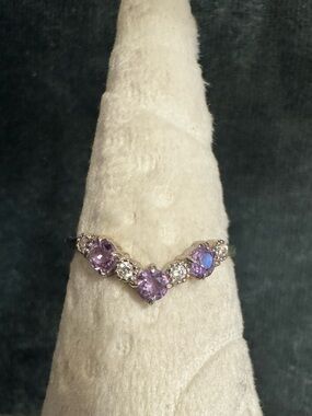 S925 amethyst cz band purple wedding band jacket V ring 6.75 7 6.5 silver